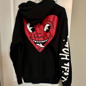 Keith Haring Black Sweatshirt with Red Heart Design Men’s Large